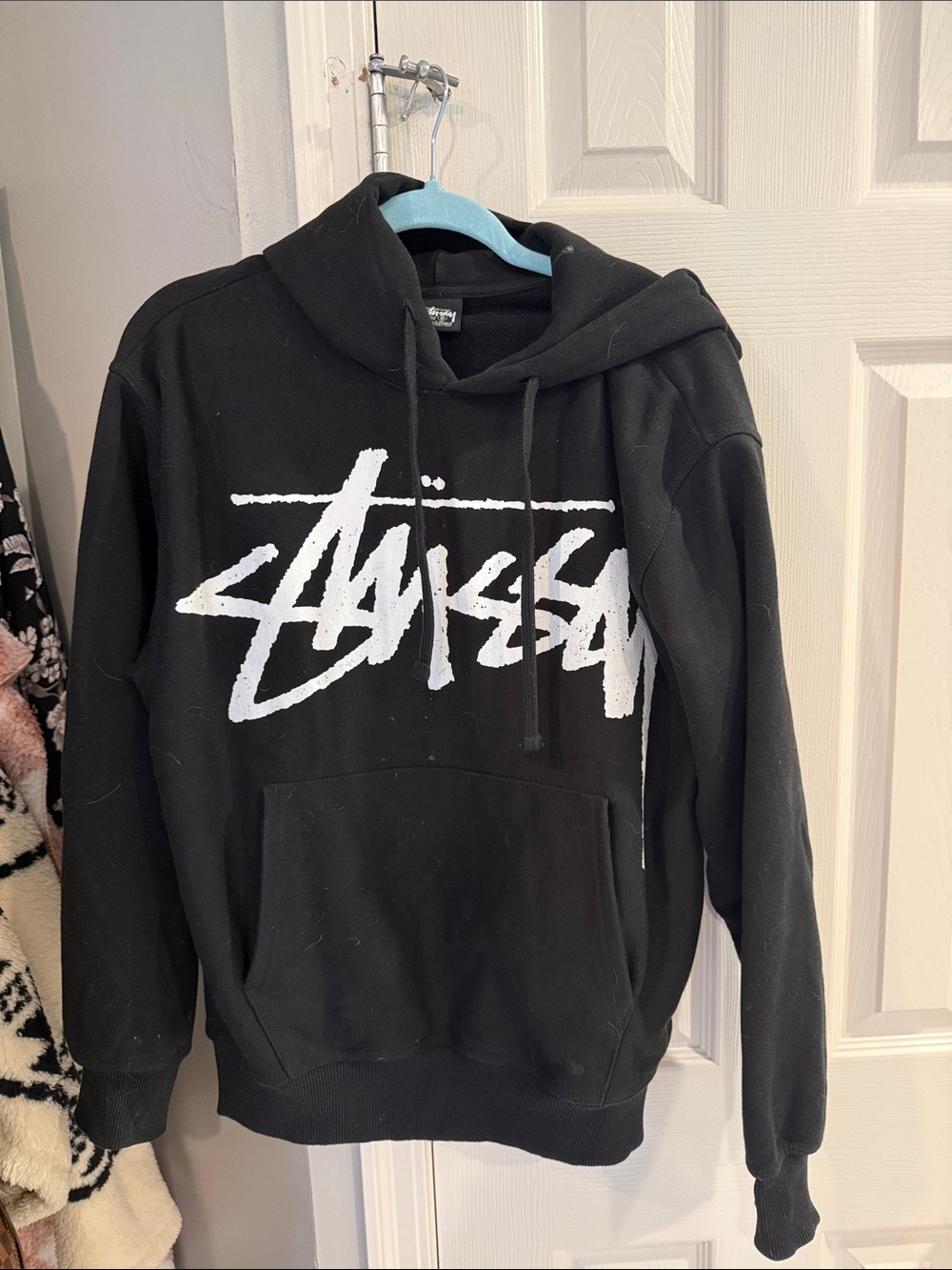 Stussy Black Hoodie with White Script Logo
